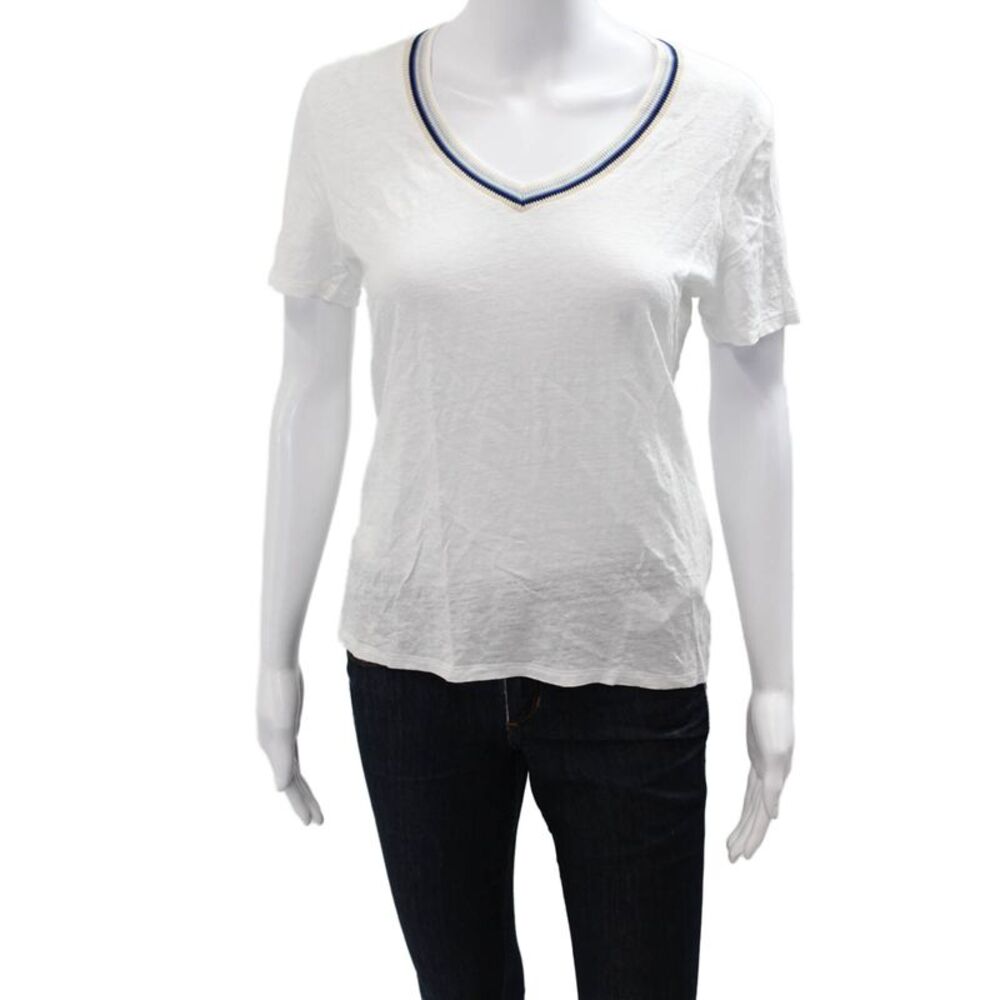Falconeri Womens Basic V-Neck White Flax Short Sleeve T-Shirt Spring Size M